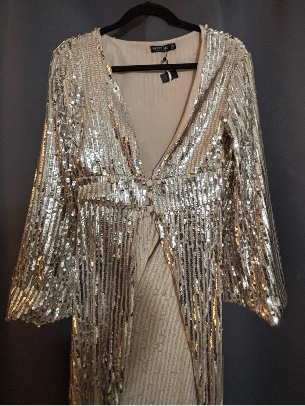 Nasty Gal Studio Longline At The Bar Sequin Duster - size 6 - Picture 3 of 5